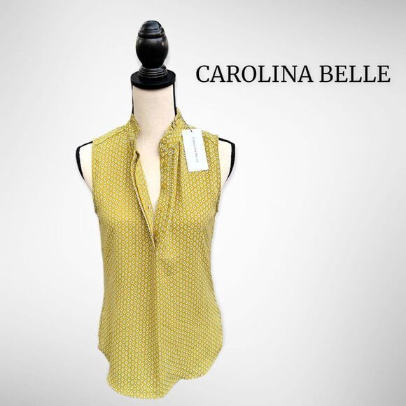 NWT Carolina Belle Sleeveless High Neck Hidden Button Down Chartreuse Top (XS) $ - Picture 8 of 12